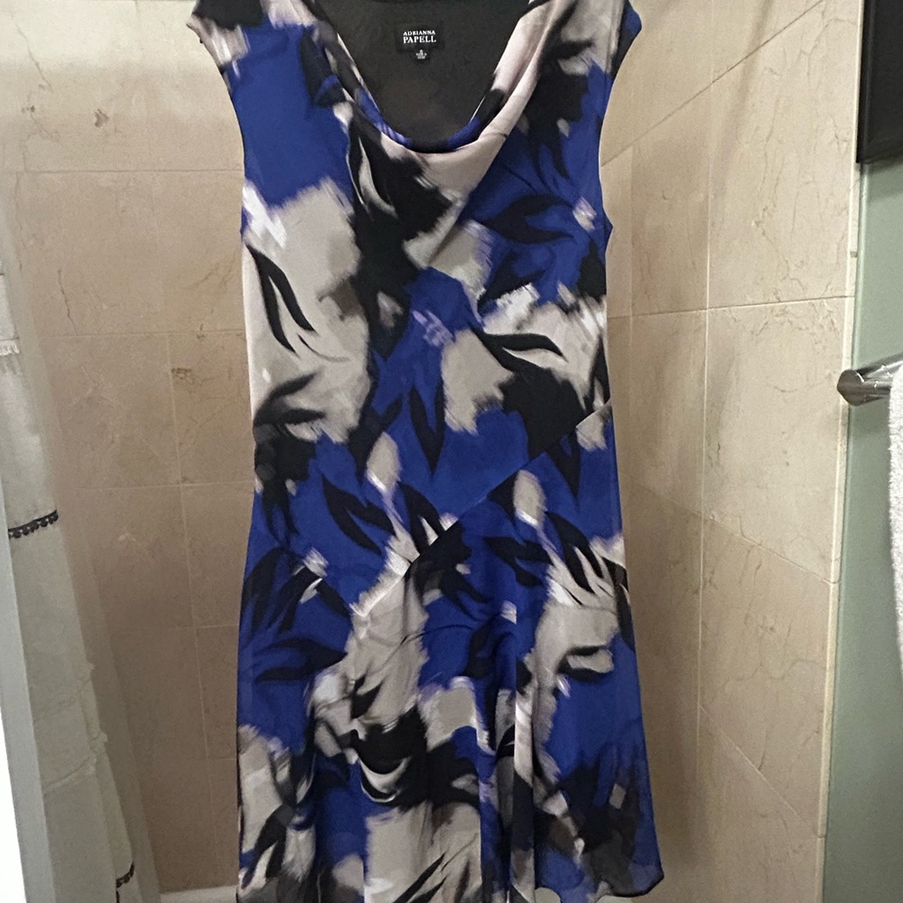 Adrianna Papell Asymmetrical Blue and Black Dress